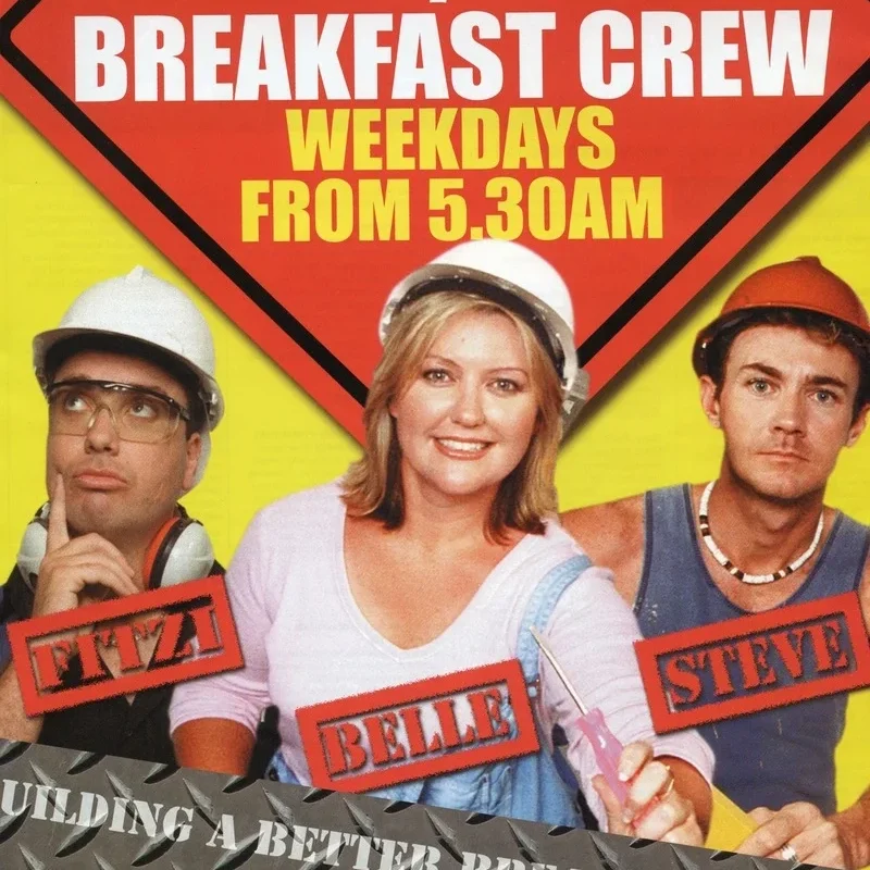 96fm breakfast crew poster with Belle and her co-hosts Fitzi and Steve